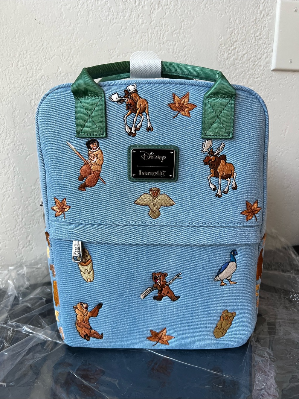 Loungefly Disney Brother Bear Embroidered Icons Denim Mini Backpack - NWT